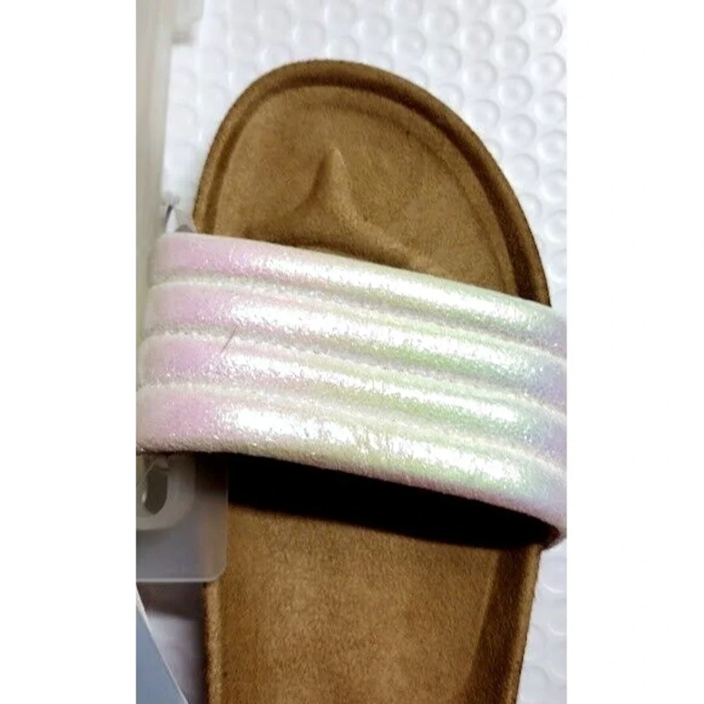 Cat Jack Kids Girls Slides Sandals Iridescent Rainbow White Size 3‎